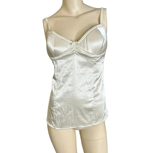 Vintage Other - Vintage Foxy Jeans Cream Satin Corset Bustier • Sz L • Coquette Milk Maid Y2K